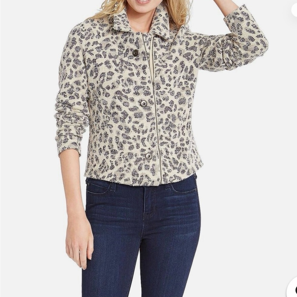 Nic & Zoe Leopard Print Moto Sweater Jacket